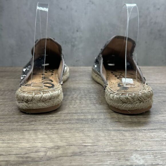 Sam Edelman~Women’s~”Kerry” Pewter Sequin Espadrille Slide Mules~Size 8.5 - Picture 4 of 9
